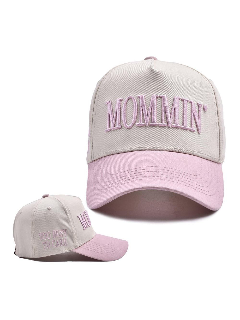 Mommin Trucker Hat for Women Embroidered Mom Baseball Cap | Khaki Pink | Size OS
